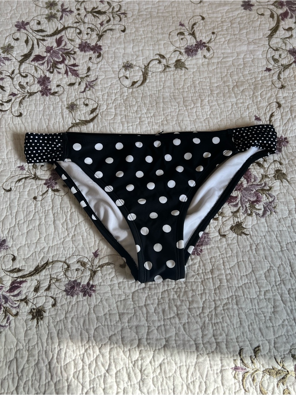California Waves Black and White Polka Dot Bikini Bottoms Size Large